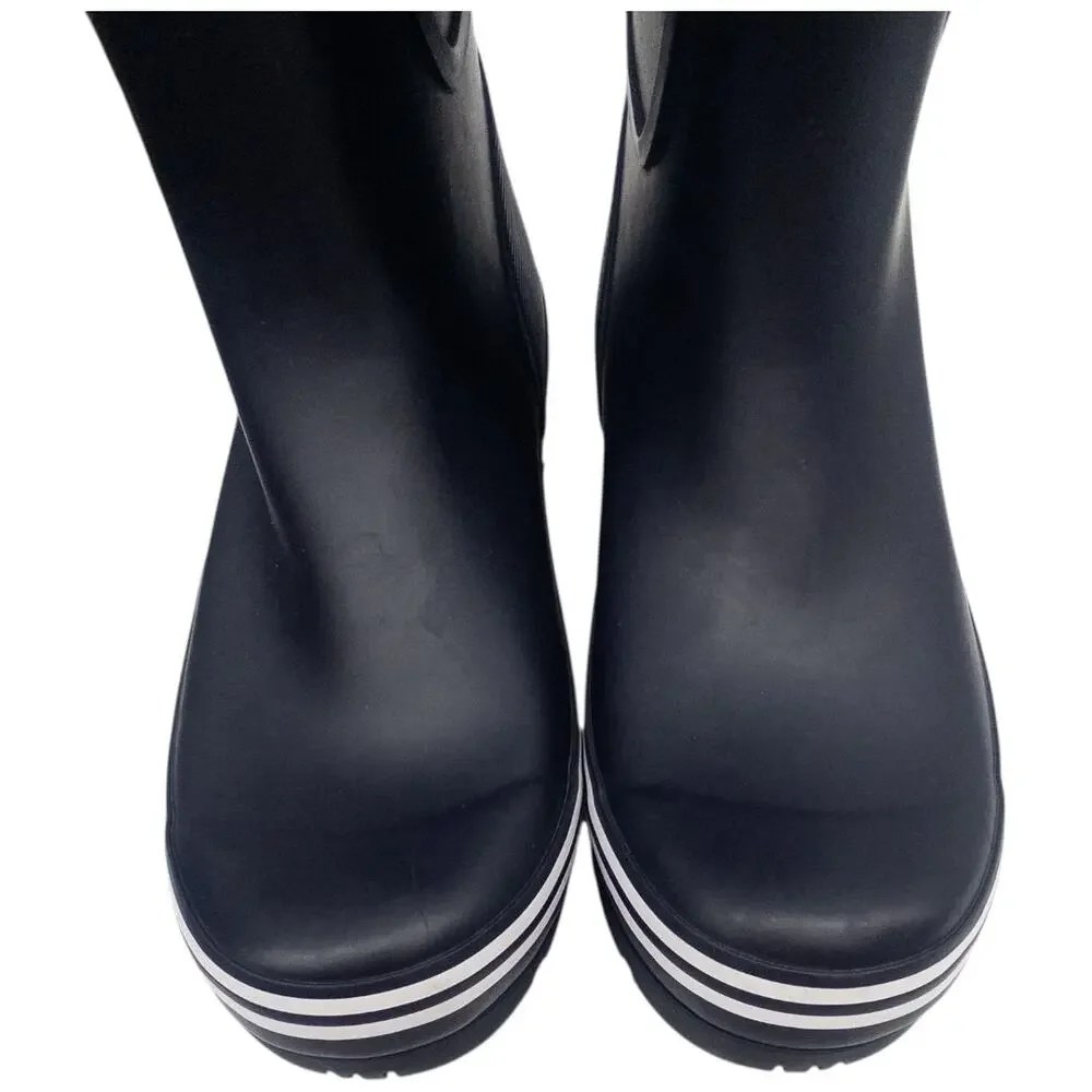 Joules Womens Rain Boot Welly Size 7 Navy Blue White Waterproof NWT